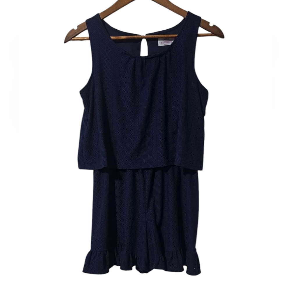 Justice Navy Eyelet Cut-Out Romper | Size 16 Girls